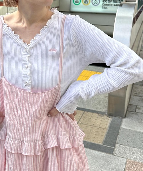 Alley by w closet(アリーバイダブルクローゼット)の「【Alley】ロゴ刺しゅうリブカーディガン(カーディガン/ボレロ・レディース・ブラック/オフホワイト/イエロー/ピンク・FREE)」の19枚目の写真