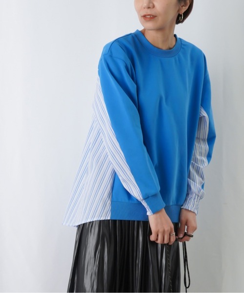 LUCA/LADY LUCK LUCA（ルカ/レディラックルカ）の「LC/LLL ストライプドッキングカットソー / 布帛切り替えカットソー（Tシャツ/カットソー・レディース・ブラック/ブルー/オフホワイト・FREE）」の3枚目の写真