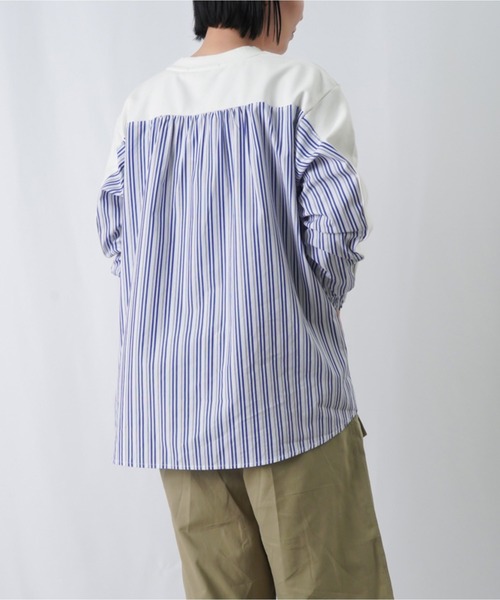 LUCA/LADY LUCK LUCA（ルカ/レディラックルカ）の「LC/LLL ストライプドッキングカットソー / 布帛切り替えカットソー（Tシャツ/カットソー・レディース・ブラック/ブルー/オフホワイト・FREE）」の5枚目の写真