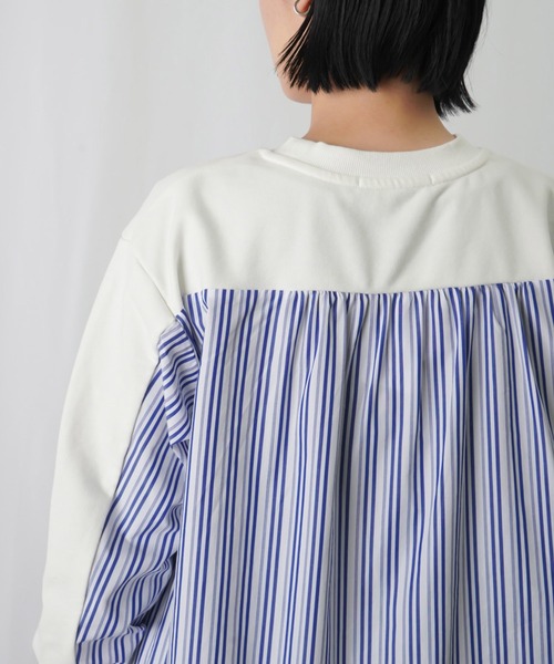 LUCA/LADY LUCK LUCA（ルカ/レディラックルカ）の「LC/LLL ストライプドッキングカットソー / 布帛切り替えカットソー（Tシャツ/カットソー・レディース・ブラック/ブルー/オフホワイト・FREE）」の12枚目の写真