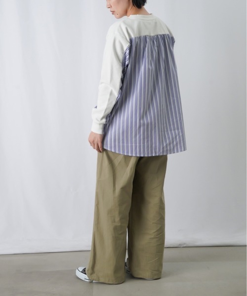 LUCA/LADY LUCK LUCA（ルカ/レディラックルカ）の「LC/LLL ストライプドッキングカットソー / 布帛切り替えカットソー（Tシャツ/カットソー・レディース・ブラック/ブルー/オフホワイト・FREE）」の6枚目の写真