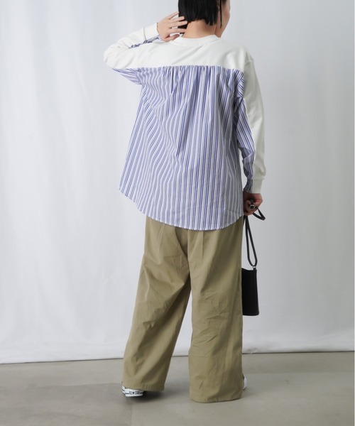 LUCA/LADY LUCK LUCA（ルカ/レディラックルカ）の「LC/LLL ストライプドッキングカットソー / 布帛切り替えカットソー（Tシャツ/カットソー・レディース・ブラック/ブルー/オフホワイト・FREE）」の7枚目の写真