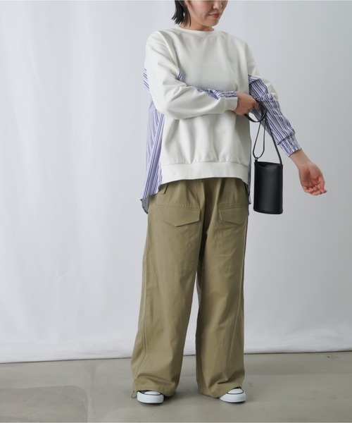 LUCA/LADY LUCK LUCA（ルカ/レディラックルカ）の「LC/LLL ストライプドッキングカットソー / 布帛切り替えカットソー（Tシャツ/カットソー・レディース・ブラック/ブルー/オフホワイト・FREE）」の8枚目の写真