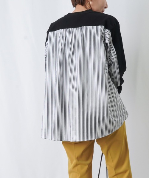 LUCA/LADY LUCK LUCA（ルカ/レディラックルカ）の「LC/LLL ストライプドッキングカットソー / 布帛切り替えカットソー（Tシャツ/カットソー・レディース・ブラック/ブルー/オフホワイト・FREE）」の21枚目の写真