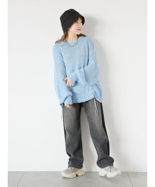 ehka sopo(エヘカソポ)の「ポコポコドロストニット(ニット/セーター・レディース・ピンク/ブラック/オフホワイト/サックスブルー・F)」の5枚目の写真