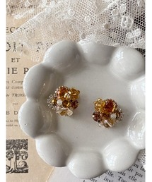 【mallelabrocante/マルラブロカント】宝石質シトリンとアンティークビーズの痛みにくいbijouイヤリング/11月誕生石