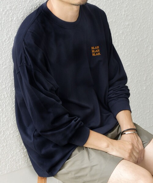 SHIPS any（シップス エニィ）の「【WEB限定】SHIPS any: BLAH BLAH BLAH.ワンポイント 刺繍 ルーズ Tシャツ (ロンT)◇（Tシャツ/カットソー・メンズ・ライトホワイト/ライトグレー/ダークグレー/ホワイト/ブラック/グリーン/ネイビー/チャコールグレー/ライトブルー・MEDIUM/SMALL/X-LARGE/LARGE）」の9枚目の写真