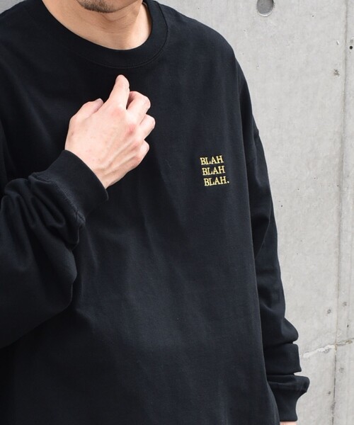 SHIPS any（シップス エニィ）の「【WEB限定】SHIPS any: BLAH BLAH BLAH.ワンポイント 刺繍 ルーズ Tシャツ (ロンT)◇（Tシャツ/カットソー・メンズ・ライトホワイト/ライトグレー/ダークグレー/ホワイト/ブラック/グリーン/ネイビー/チャコールグレー/ライトブルー・MEDIUM/SMALL/X-LARGE/LARGE）」の6枚目の写真