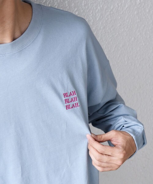 SHIPS any（シップス エニィ）の「【WEB限定】SHIPS any: BLAH BLAH BLAH.ワンポイント 刺繍 ルーズ Tシャツ (ロンT)◇（Tシャツ/カットソー・メンズ・ライトホワイト/ライトグレー/ダークグレー/ホワイト/ブラック/グリーン/ネイビー/チャコールグレー/ライトブルー・MEDIUM/SMALL/X-LARGE/LARGE）」の8枚目の写真