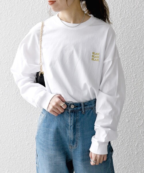 SHIPS any（シップス エニィ）の「【WEB限定】SHIPS any: BLAH BLAH BLAH.ワンポイント 刺繍 ルーズ Tシャツ (ロンT)◇（Tシャツ/カットソー・メンズ・ライトホワイト/ライトグレー/ダークグレー/ホワイト/ブラック/グリーン/ネイビー/チャコールグレー/ライトブルー・MEDIUM/SMALL/X-LARGE/LARGE）」の10枚目の写真