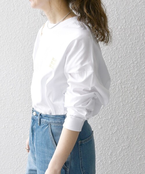 SHIPS any（シップス エニィ）の「【WEB限定】SHIPS any: BLAH BLAH BLAH.ワンポイント 刺繍 ルーズ Tシャツ (ロンT)◇（Tシャツ/カットソー・メンズ・ライトホワイト/ライトグレー/ダークグレー/ホワイト/ブラック/グリーン/ネイビー/チャコールグレー/ライトブルー・MEDIUM/SMALL/X-LARGE/LARGE）」の11枚目の写真