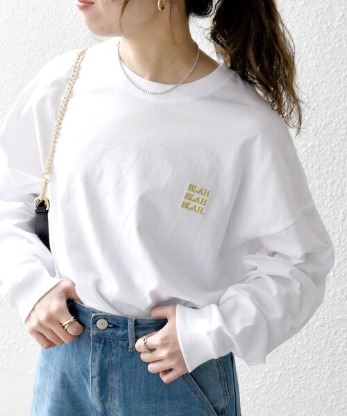 SHIPS any（シップス エニィ）の「【WEB限定】SHIPS any: BLAH BLAH BLAH.ワンポイント 刺繍 ルーズ Tシャツ (ロンT)◇（Tシャツ/カットソー・メンズ・ライトホワイト/ライトグレー/ダークグレー/ホワイト/ブラック/グリーン/ネイビー/チャコールグレー/ライトブルー・MEDIUM/SMALL/X-LARGE/LARGE）」の13枚目の写真