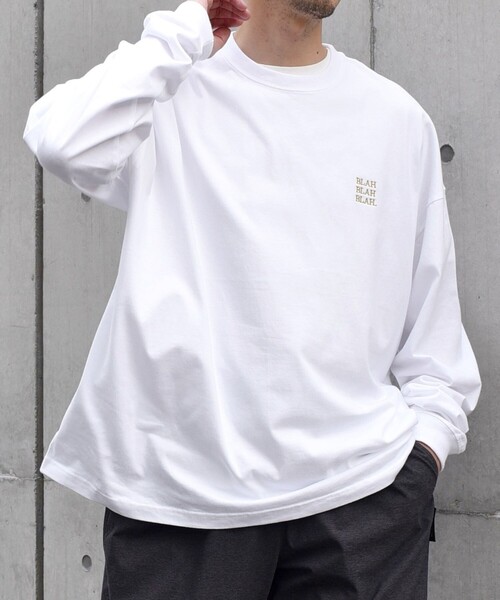 SHIPS any（シップス エニィ）の「【WEB限定】SHIPS any: BLAH BLAH BLAH.ワンポイント 刺繍 ルーズ Tシャツ (ロンT)◇（Tシャツ/カットソー・メンズ・ライトホワイト/ライトグレー/ダークグレー/ホワイト/ブラック/グリーン/ネイビー/チャコールグレー/ライトブルー・MEDIUM/SMALL/X-LARGE/LARGE）」の17枚目の写真