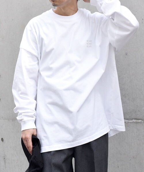 SHIPS any(シップス エニィ)の「【WEB限定】BLAH BLAH BLAH.ワンポイント 刺繍 ルーズ Tシャツ (ロンT)◆(Tシャツ/カットソー・メンズ・ライトホワイト/ライトグレー/ダークグレー/ホワイト/ブラック/グリーン/ネイビー/チャコールグレー/ライトブルー・MEDIUM/SMALL/X-LARGE/LARGE)」の18枚目の写真