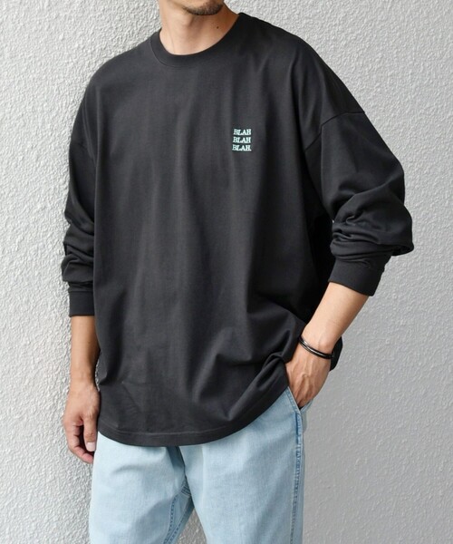 SHIPS any(シップス エニィ)の「【WEB限定】SHIPS any: BLAH BLAH BLAH.ワンポイント 刺繍 ルーズ Tシャツ (ロンT)◇(Tシャツ/カットソー・メンズ・ライトホワイト/ライトグレー/ダークグレー/ホワイト/ブラック/グリーン/ネイビー/チャコールグレー/ライトブルー・MEDIUM/SMALL/X-LARGE/LARGE)」の10枚目の写真