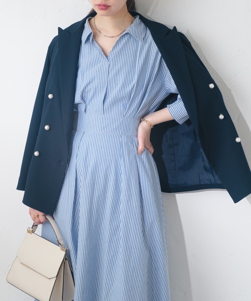 natural couture（ナチュラルクチュール）の「スキッパー衿7分袖ワンピース（ワンピース・レディース・ラベンダー/ミント/その他1/その他2/ドット/ブラック・FREE）」の5枚目の写真