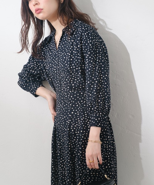 natural couture（ナチュラルクチュール）の「スキッパー衿7分袖ワンピース（ワンピース・レディース・ラベンダー/ミント/その他1/その他2/ドット/ブラック・FREE）」の6枚目の写真