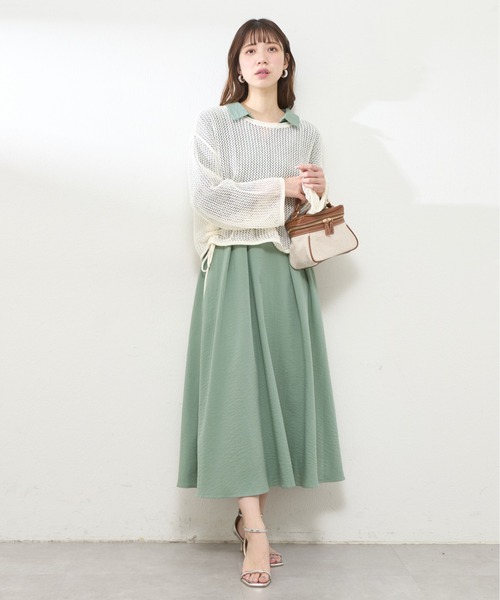 美品❣️七分袖ワンピース セール】スキッパー衿7分袖ワンピース（ワンピース）｜natural