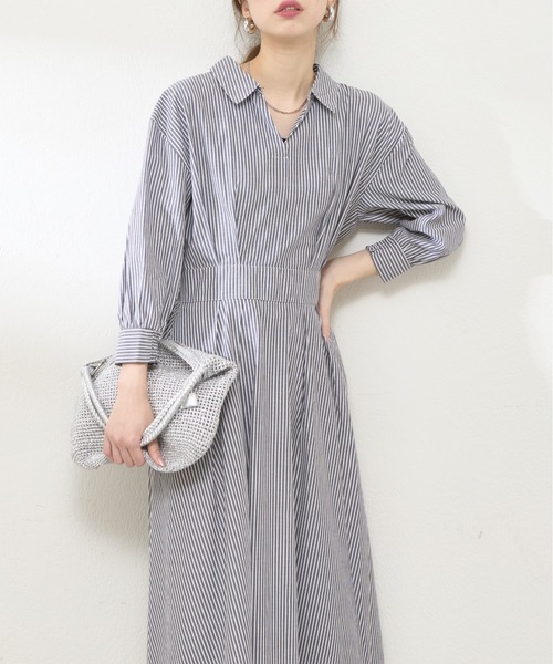 セール】スキッパー衿7分袖ワンピース（ワンピース）｜natural couture