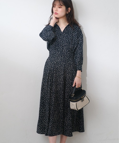 ワンピース KSP セール】スキッパー衿7分袖ワンピース（ワンピース）｜natural couture