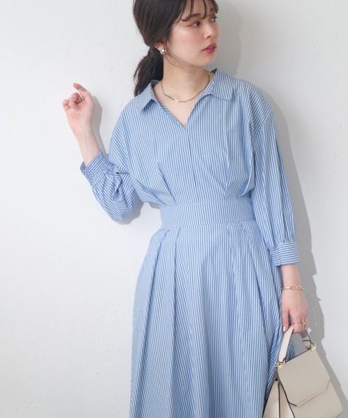 セール】スキッパー衿7分袖ワンピース（ワンピース）｜natural couture