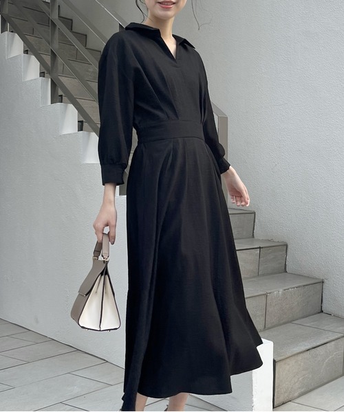 セール】スキッパー衿7分袖ワンピース（ワンピース）｜natural couture