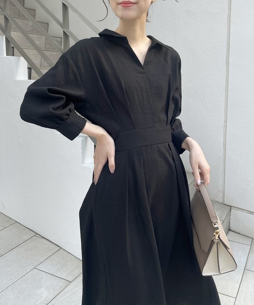 セール】スキッパー衿7分袖ワンピース（ワンピース）｜natural couture