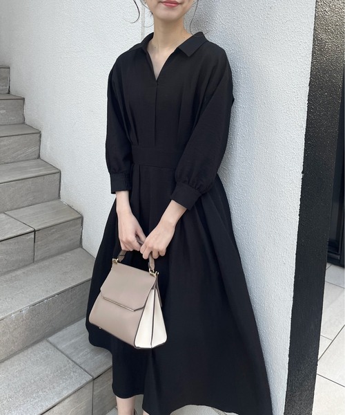 美品❣️七分袖ワンピース セール】スキッパー衿7分袖ワンピース（ワンピース）｜natural