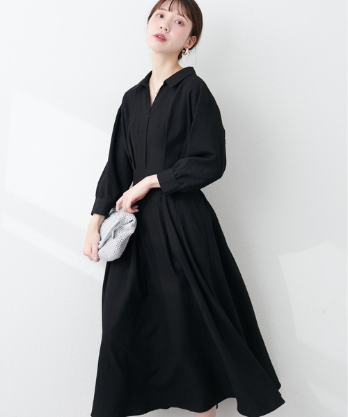 美品❣️七分袖ワンピース セール】スキッパー衿7分袖ワンピース（ワンピース）｜natural