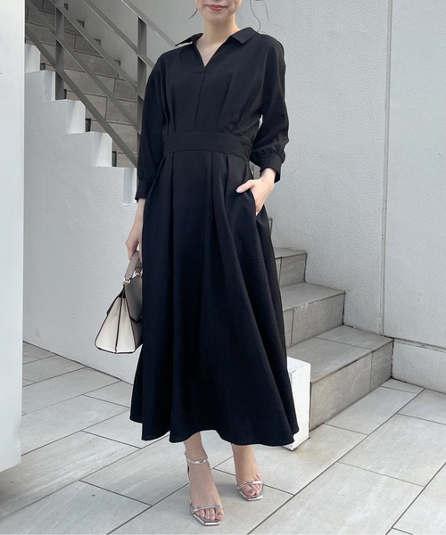 ワンピース 七分袖　ハーリップトゥ natural couture｜スキッパー衿7分袖ワンピース | Rakuten