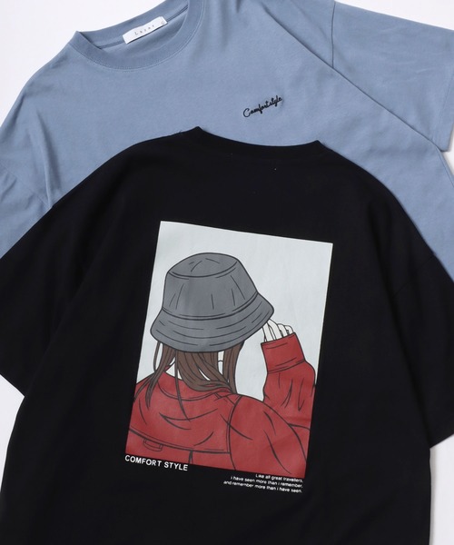 Lazar（ラザル）の「Lazar 別注 Street Girl Tee/オーバーサイズ ストリートガール ワンポイント刺繍 バックプリント 半袖Tシャツ/レディース メンズ（Tシャツ/カットソー・レディース・ブラック系その他/ブルー/ホワイト系その他2/ブラック系その他3/ブラック/ブラック系その他2/ホワイト/グリーン/ホワイト系その他/ホワイト系その他3/グリーン系その他/ブルー系その他・M/L/LL）」の8枚目の写真