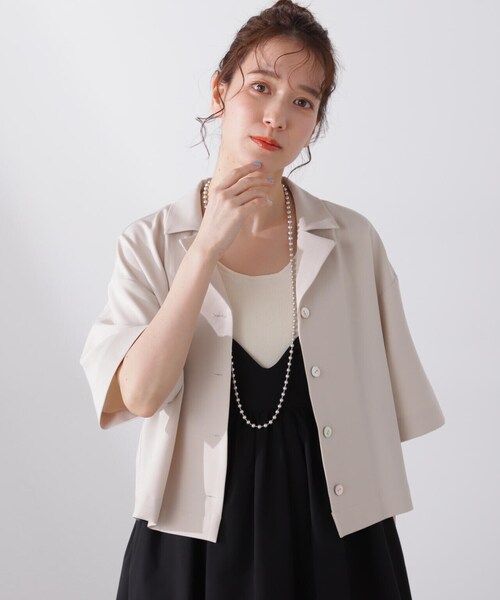 N.(N. Natural Beauty Basic)(エヌエヌナチュラルビューティーベーシック)の「◆クロップドゆる開襟シャツ(シャツ/ブラウス・レディース・ベージュ/チャコールグレー・MEDIUM)」の13枚目の写真