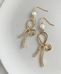 【As】【アレルギー対応】リボン×コットンパール ゆらゆらピアス(サージカルステンレス)(MA)