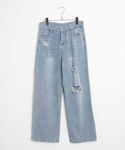 WEGO（ウィゴー）の「WEGO/ダメージレギュラーデニム（デニムパンツ・レディース・ライトインディゴブルー・MEDIUM/SMALL）」の13枚目の写真