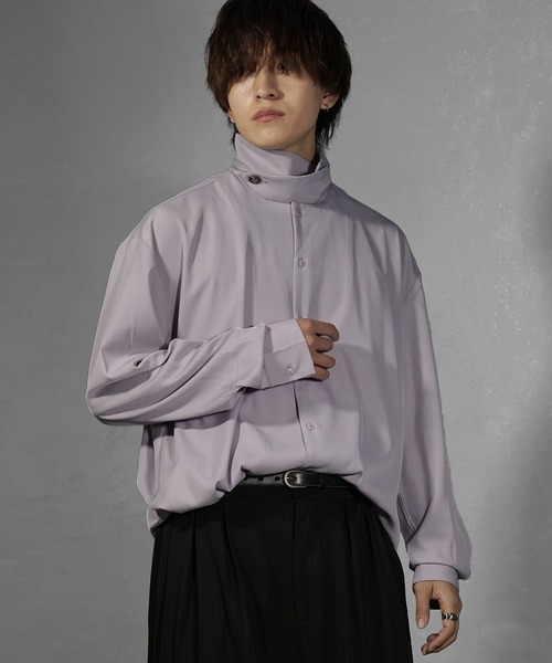 MinoriTY(マイノリティ)の「【MinoriTY】2wayハイネックボウタイシャツ メンズ オーバーサイズ ビッグシルエット ルーズフィット 秋服(シャツ/ブラウス・メンズ・ライトグレー/ブラック・S/M/L)」の2枚目の写真
