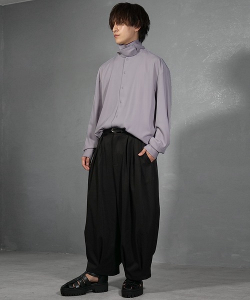 メンズ ボウタイ シャツ バイカラー きれいめ お洒落 クール 2色 BOWTIE COLOR SHIRT/ボウタイカラーシャツ（シャツ/ブラウス