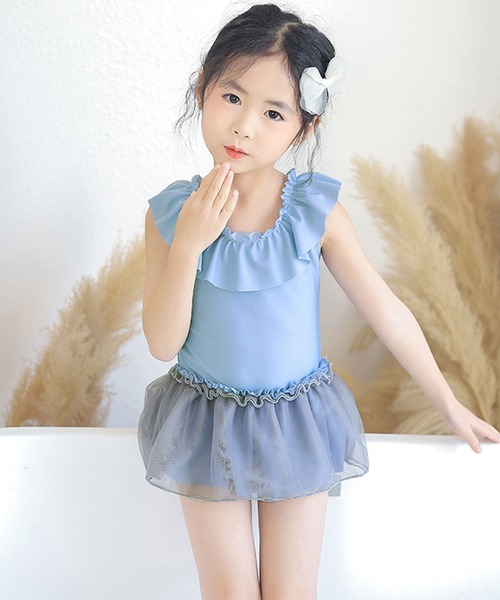 OSYAREVO（オシャレボ）の「キッズ ギャザーフリル バックシャン ワンピース水着（水着・キッズ・ピンク/ブルー・90/100/110/120/130/140）」の6枚目の写真