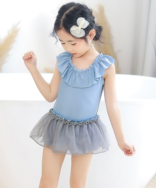 OSYAREVO（オシャレボ）の「キッズ ギャザーフリル バックシャン ワンピース水着（水着・キッズ・ピンク/ブルー・90/100/110/120/130/140）」の5枚目の写真