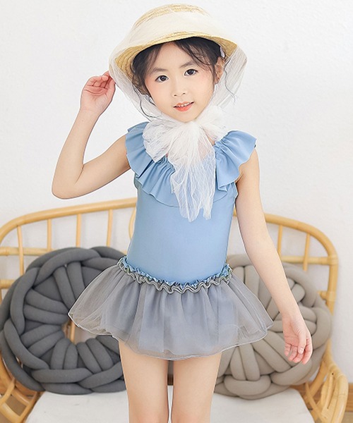 OSYAREVO（オシャレボ）の「キッズ ギャザーフリル バックシャン ワンピース水着（水着・キッズ・ピンク/ブルー・90/100/110/120/130/140）」の4枚目の写真