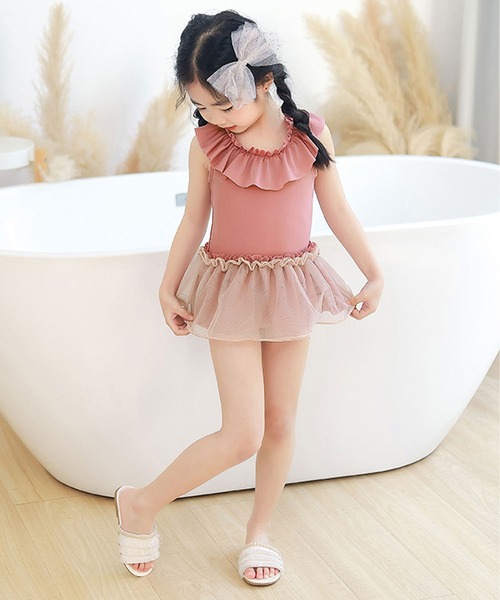 OSYAREVO（オシャレボ）の「キッズ ギャザーフリル バックシャン ワンピース水着（水着・キッズ・ピンク/ブルー・90/100/110/120/130/140）」の18枚目の写真