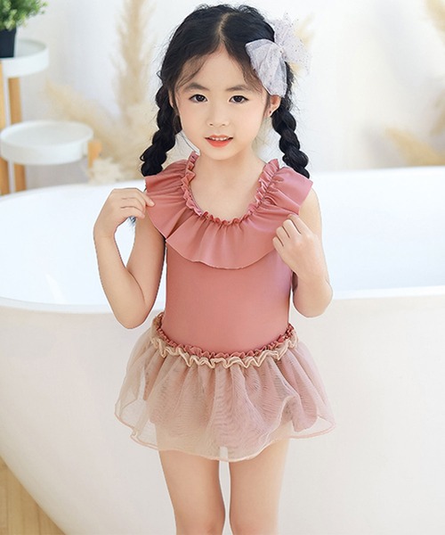 OSYAREVO（オシャレボ）の「キッズ ギャザーフリル バックシャン ワンピース水着（水着・キッズ・ピンク/ブルー・90/100/110/120/130/140）」の15枚目の写真