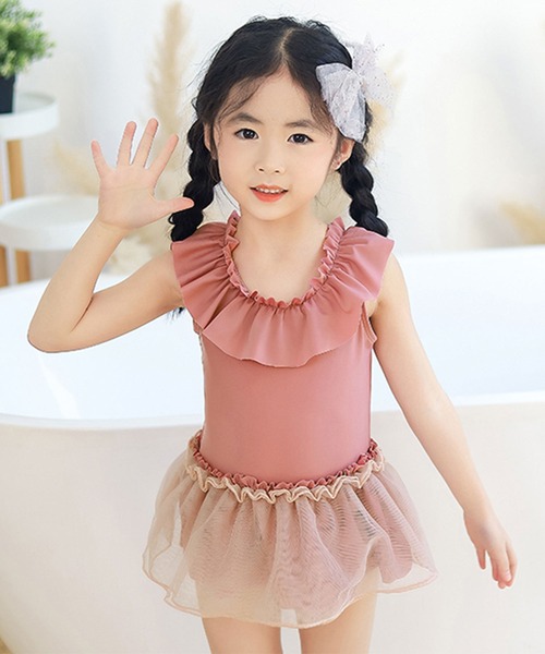 OSYAREVO（オシャレボ）の「キッズ ギャザーフリル バックシャン ワンピース水着（水着・キッズ・ピンク/ブルー・90/100/110/120/130/140）」の16枚目の写真