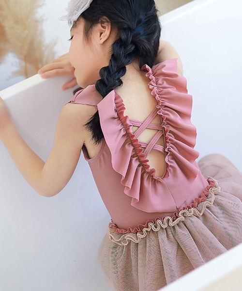 OSYAREVO（オシャレボ）の「キッズ ギャザーフリル バックシャン ワンピース水着（水着・キッズ・ピンク/ブルー・90/100/110/120/130/140）」の12枚目の写真