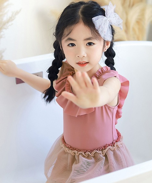 OSYAREVO（オシャレボ）の「キッズ ギャザーフリル バックシャン ワンピース水着（水着・キッズ・ピンク/ブルー・90/100/110/120/130/140）」の11枚目の写真