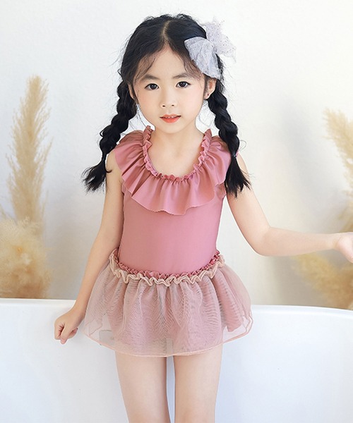 OSYAREVO（オシャレボ）の「キッズ ギャザーフリル バックシャン ワンピース水着（水着・キッズ・ピンク/ブルー・90/100/110/120/130/140）」の14枚目の写真