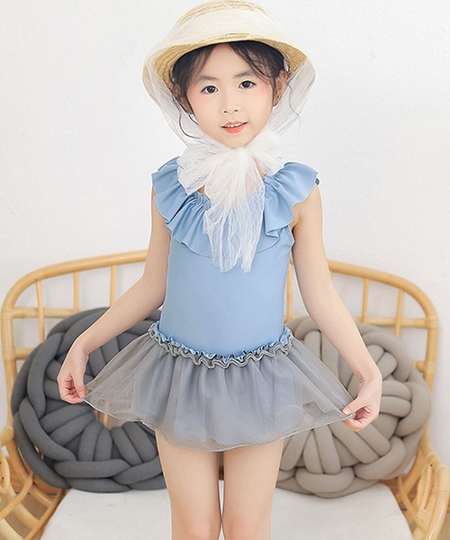 OSYAREVO（オシャレボ）の「キッズ ギャザーフリル バックシャン ワンピース水着（水着・キッズ・ピンク/ブルー・90/100/110/120/130/140）」の3枚目の写真