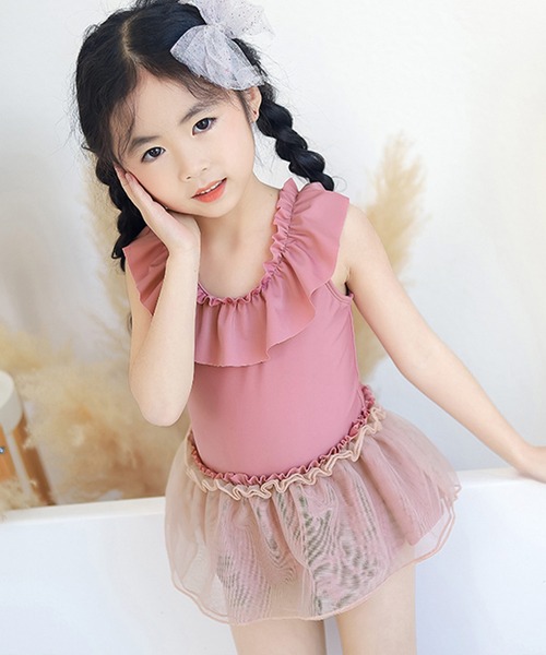 OSYAREVO（オシャレボ）の「キッズ ギャザーフリル バックシャン ワンピース水着（水着・キッズ・ピンク/ブルー・90/100/110/120/130/140）」の10枚目の写真