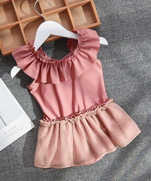 OSYAREVO（オシャレボ）の「キッズ ギャザーフリル バックシャン ワンピース水着（水着・キッズ・ピンク/ブルー・90/100/110/120/130/140）」の22枚目の写真