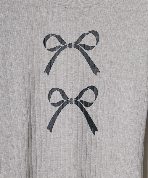Chick(チック)の「▲Ribbon Ribbed Knit / リボンリブニットトップス(ニット/セーター・レディース・ブラック/ベージュ/グレー・FREE)」の5枚目の写真