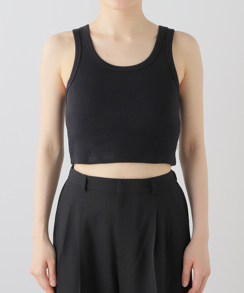 ROLLA'S(ローラス)の「ROLLA'S HEAVY RIB TONI CROP R34T00(タンクトップ・レディース・ブラック/ホワイト/イエロー・SMALL)」の1枚目の写真